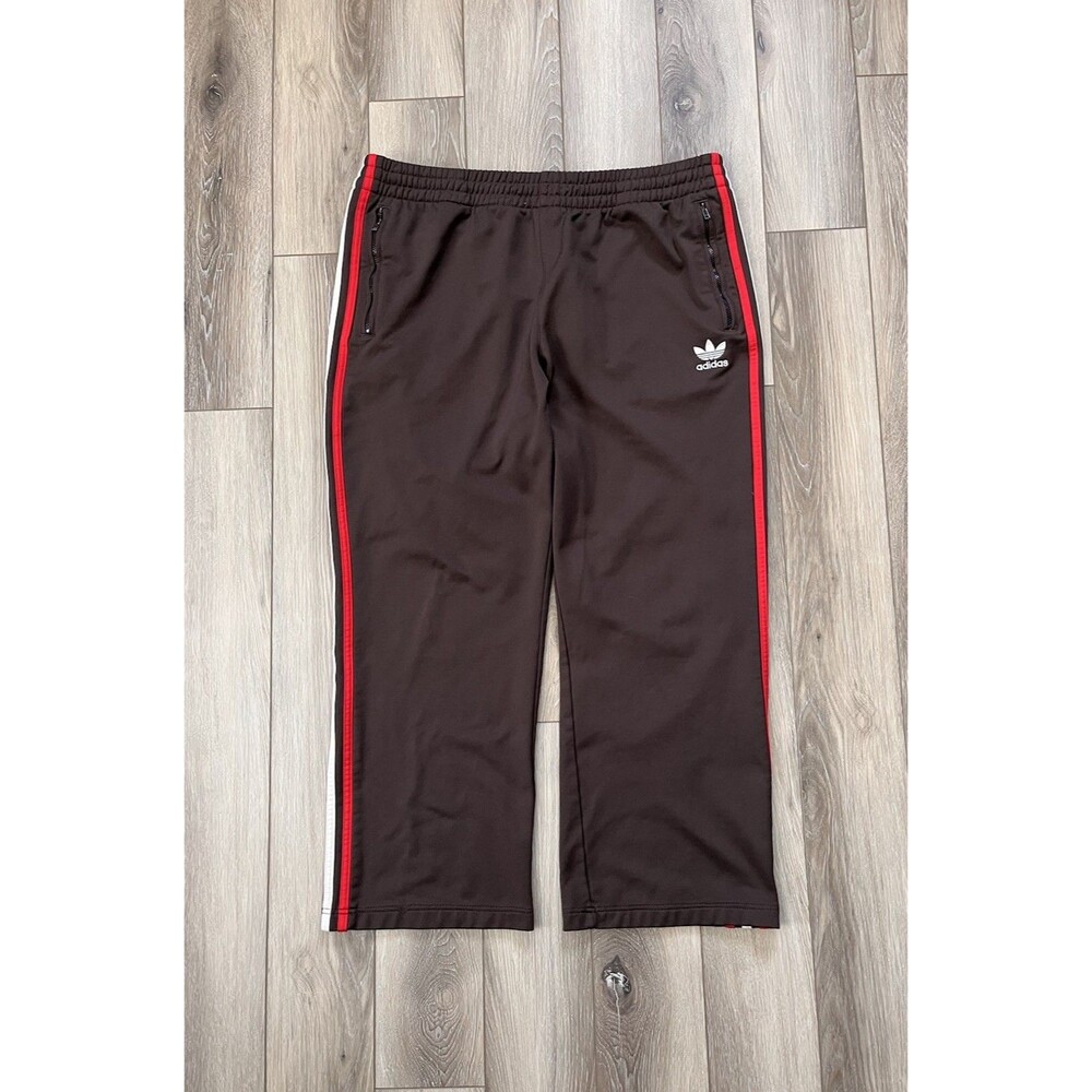 Adidas 3 Stripe Vintage Track Pants Brown Sportswear Zip Pockets Mens Sz Large